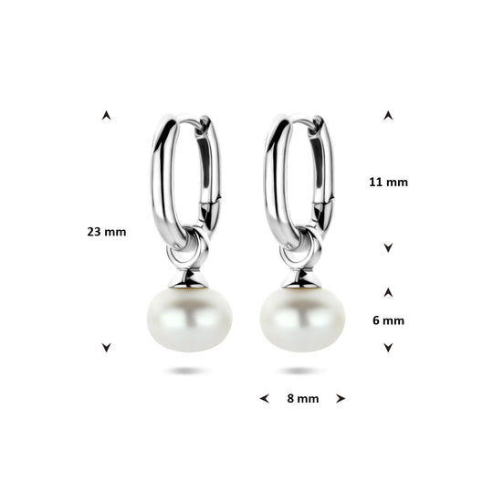 Gerhodineerd Zilveren Oorringen met Parel – 23mm – 925 Zilver