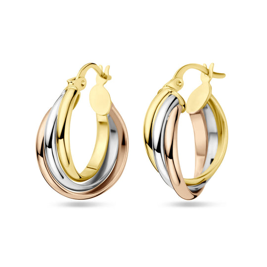14k Tricolor Gouden Oorringen Rond 22,5x6.5mm – Wit, Rosé & Geel