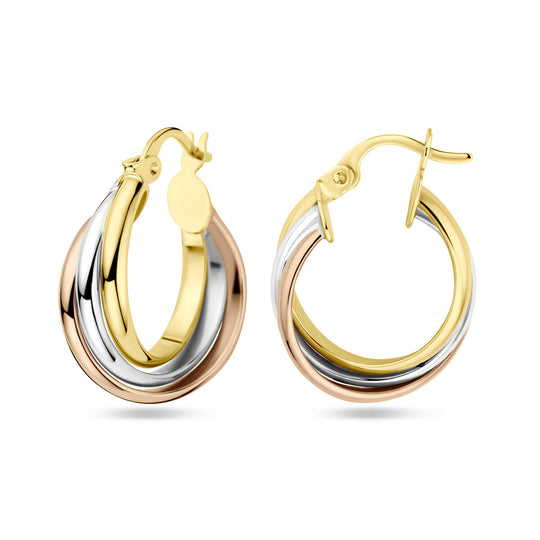 14k Tricolor Gouden Oorringen Rond 22,5x6.5mm – Wit, Rosé & Geel
