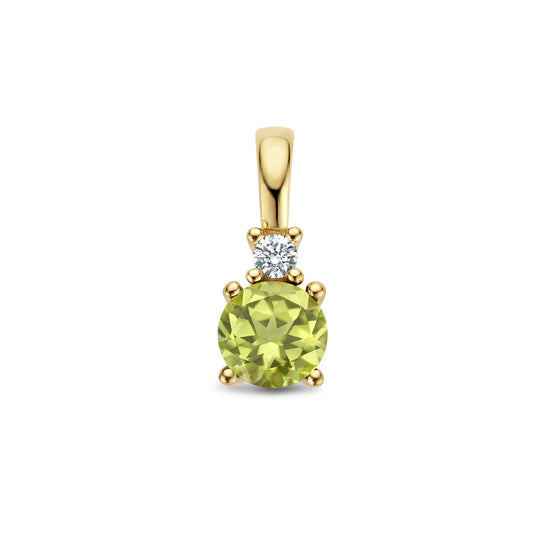 14K Geelgouden Hanger met Augustus Geboortesteen & Diamant 0.02ct – 10,5mm