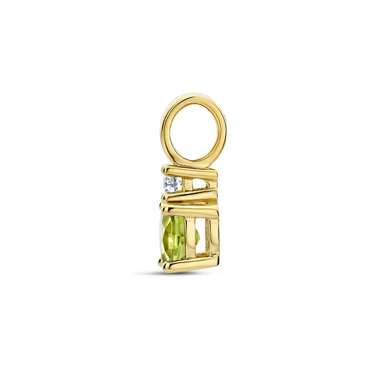 14K Geelgouden Hanger met Augustus Geboortesteen & Diamant 0.02ct – 10,5mm