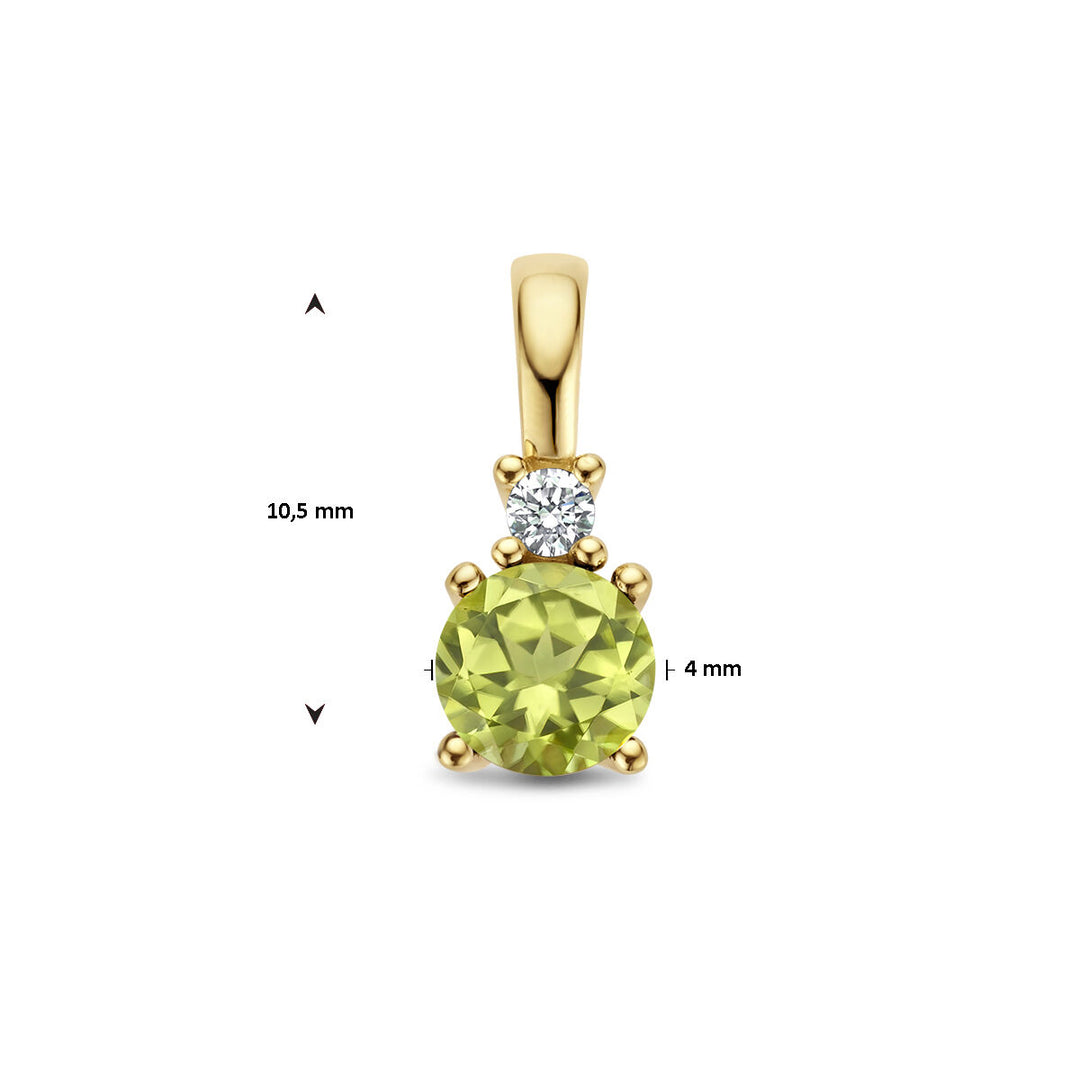 14K Geelgouden Hanger met Augustus Geboortesteen & Diamant 0.02ct – 10,5mm