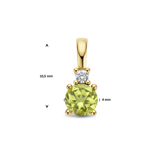 14K Geelgouden Hanger met Augustus Geboortesteen & Diamant 0.02ct – 10,5mm