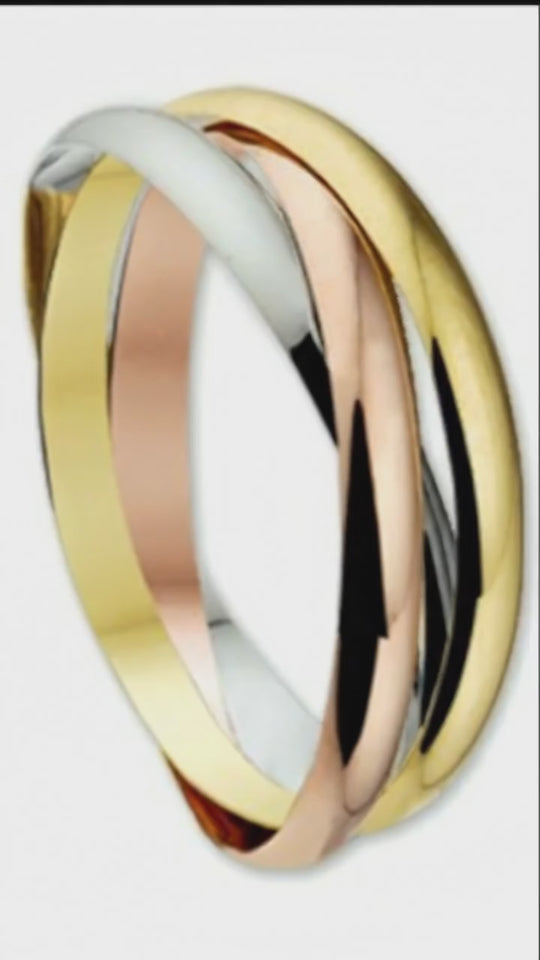Tricolor Gouden Trinity Ring – Wit, Rosé en Geelgoud