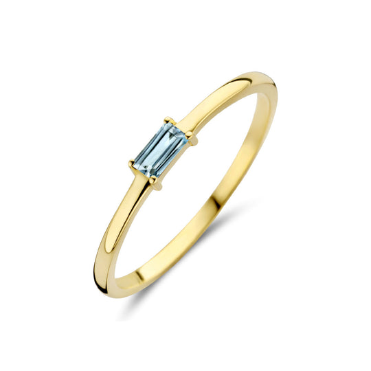 14k Geelgouden Ring met Aquamarijn – Geboortesteen Maart 2,5mm