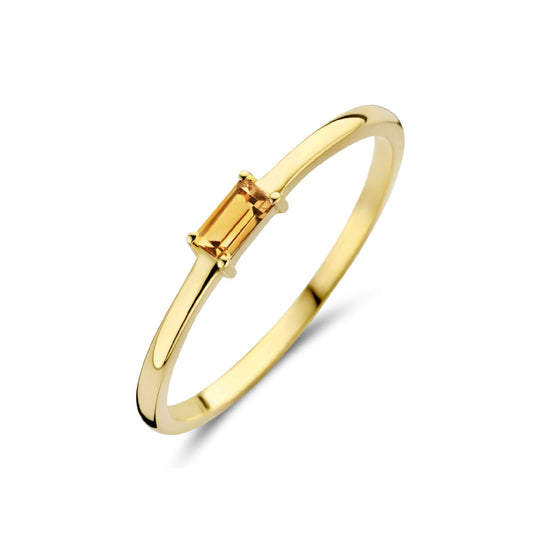 14k Geelgouden Ring met Citrien – Geboortesteen November 2,5mm