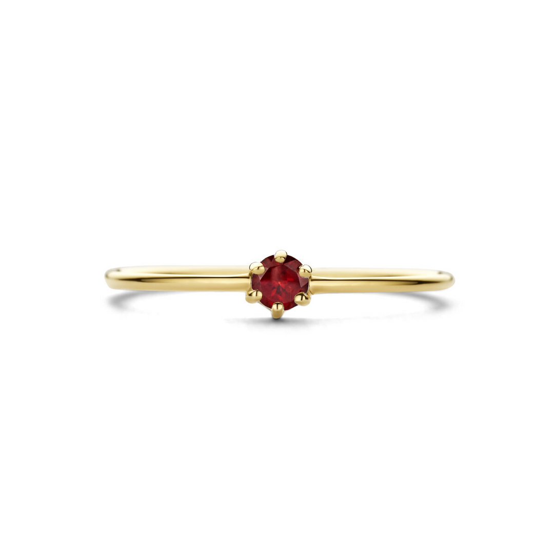 14k Geelgouden Ring 4mm met Granaat – Geboortesteen Januari
