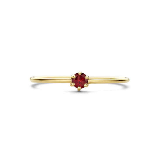14k Geelgouden Ring 4mm met Granaat – Geboortesteen Januari