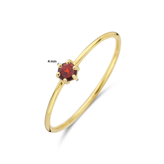14k Geelgouden Ring 4mm met Granaat – Geboortesteen Januari