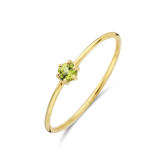 14k Geelgouden Ring 4mm met Peridot – Geboortesteen Augustus