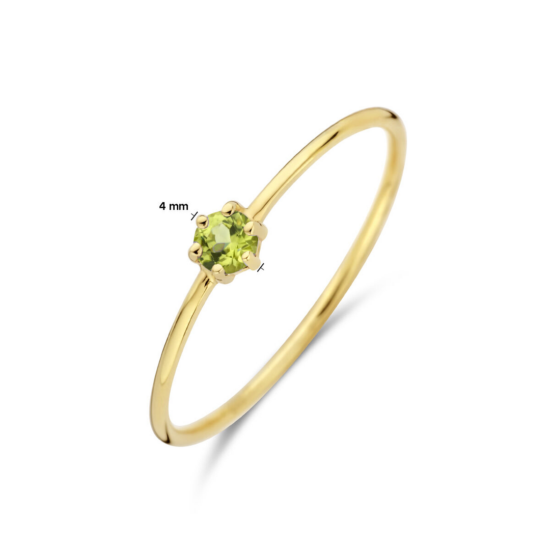 14k Geelgouden Ring 4mm met Peridot – Geboortesteen Augustus