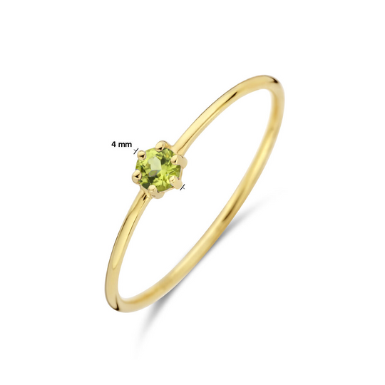 14k Geelgouden Ring 4mm met Peridot – Geboortesteen Augustus
