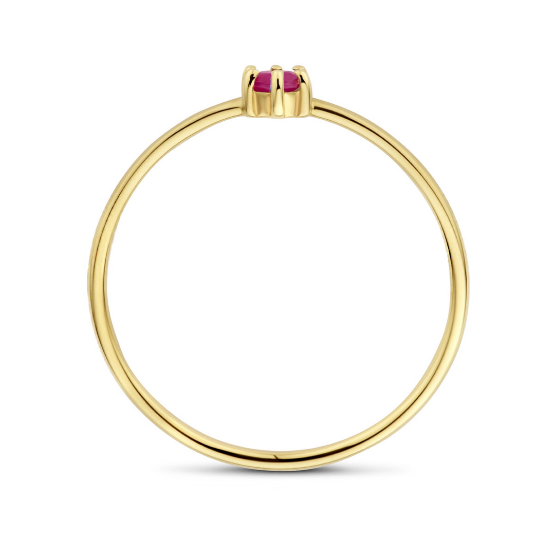 14k Geelgouden Ring 4mm met Robijn – Geboortesteen Juli