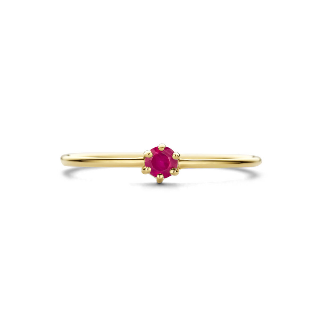 14k Geelgouden Ring 4mm met Robijn – Geboortesteen Juli