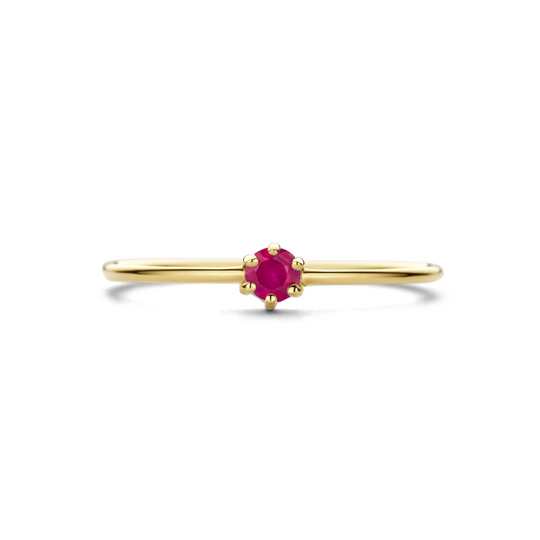 14k Geelgouden Ring 4mm met Robijn – Geboortesteen Juli