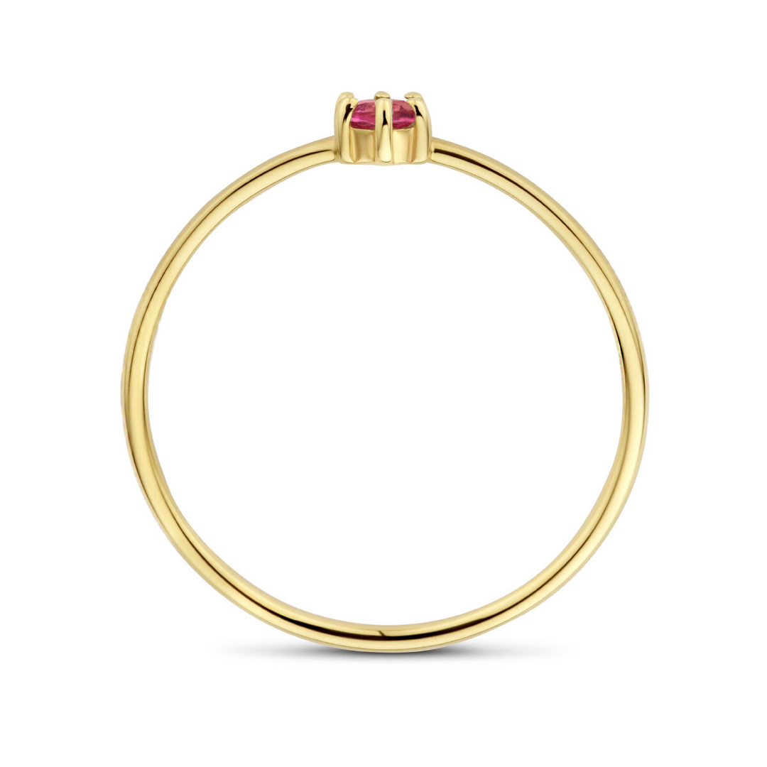 14k Geelgouden Ring 4mm met Roze Toermalijn – Oktober Geboortesteen