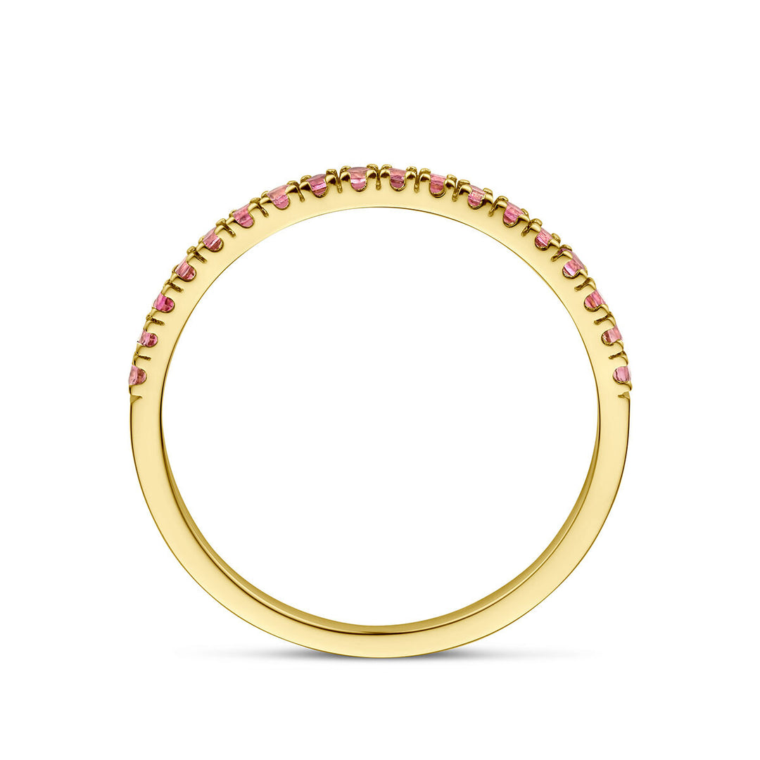 14K Geelgouden Ring met Roze Toermalijn Geboortesteen - Oktober