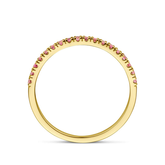 14K Geelgouden Ring met Roze Toermalijn Geboortesteen - Oktober