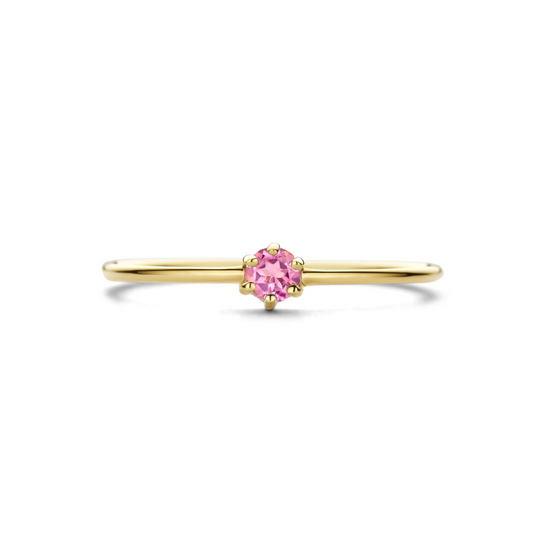 14k Geelgouden Ring 4mm met Roze Toermalijn – Oktober Geboortesteen