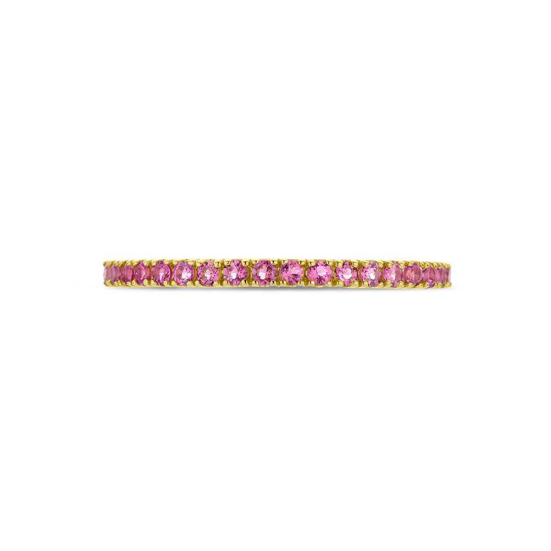 14K Geelgouden Ring met Roze Toermalijn Geboortesteen - Oktober