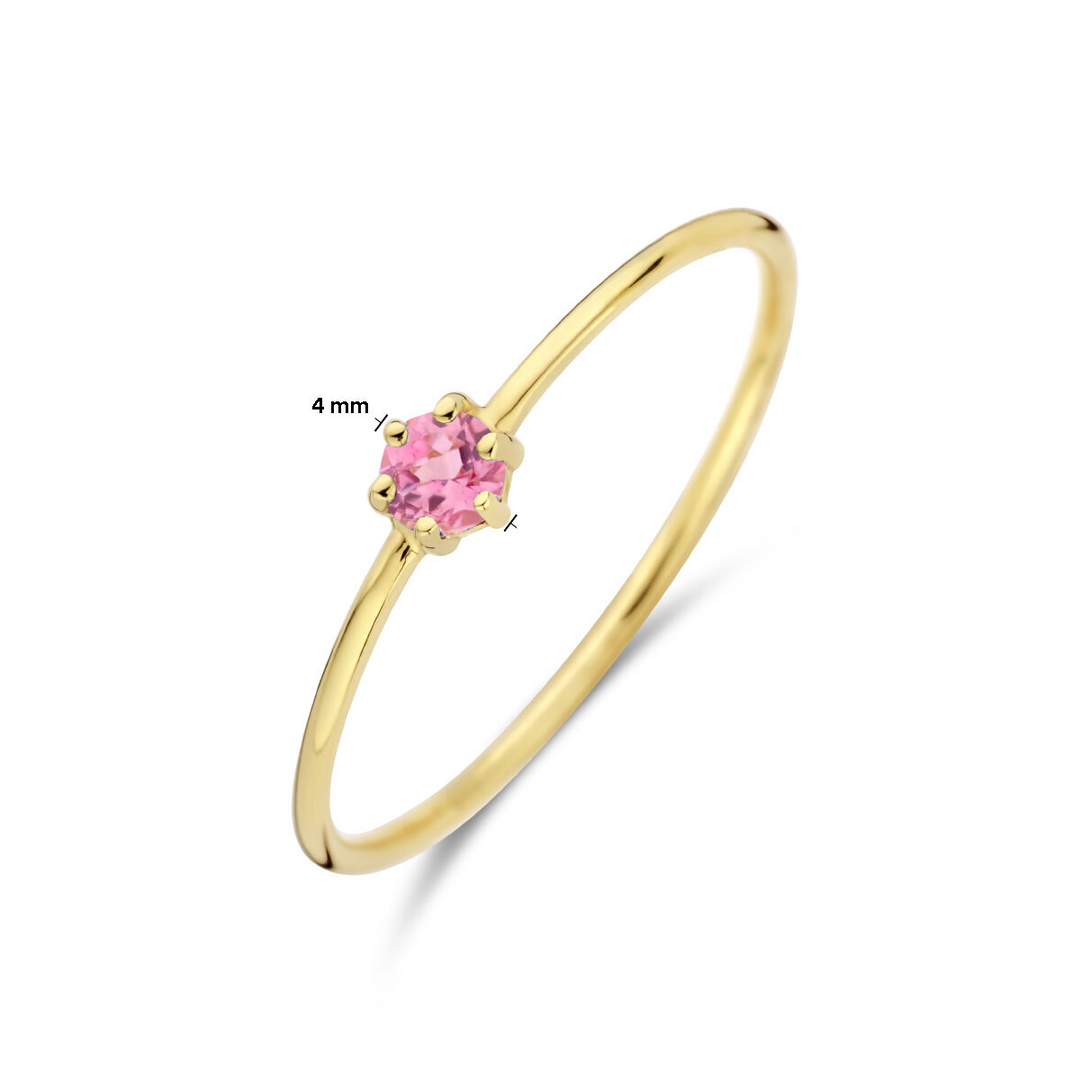 14k Geelgouden Ring 4mm met Roze Toermalijn – Oktober Geboortesteen