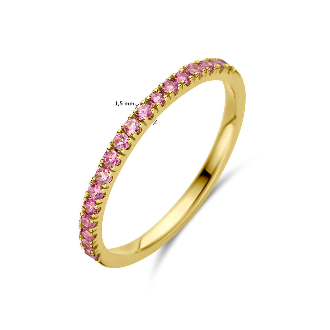 14K Geelgouden Ring met Roze Toermalijn Geboortesteen - Oktober