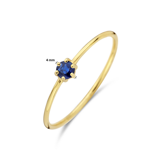 14k Geelgouden Ring 4mm met Saffier – Geboortesteen September