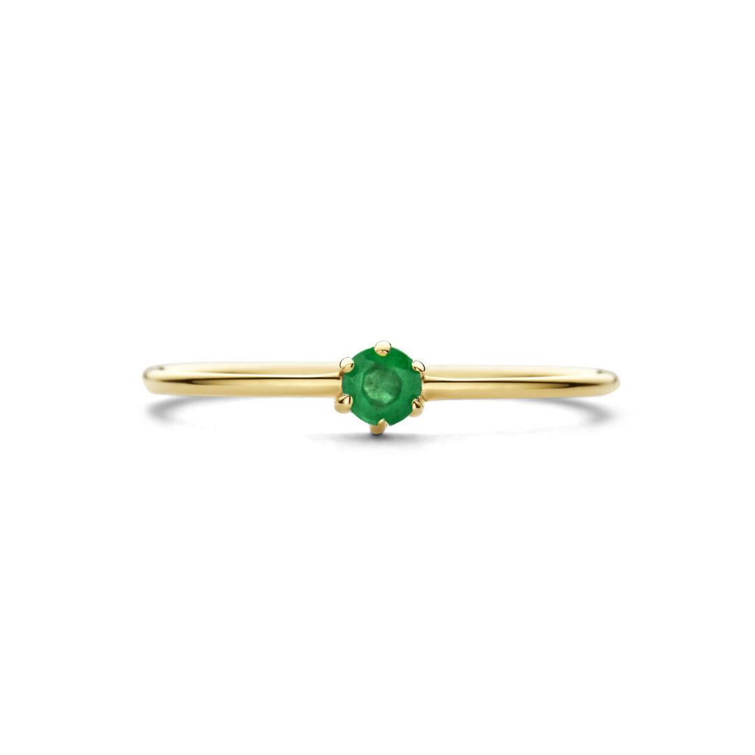 14k Geelgouden Ring 4mm met Smaragd – Geboortesteen Mei