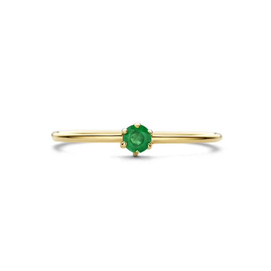 14k Geelgouden Ring 4mm met Smaragd – Geboortesteen Mei