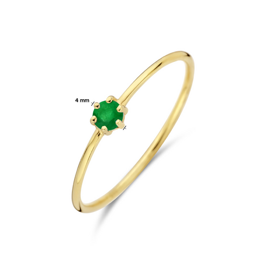 14k Geelgouden Ring 4mm met Smaragd – Geboortesteen Mei