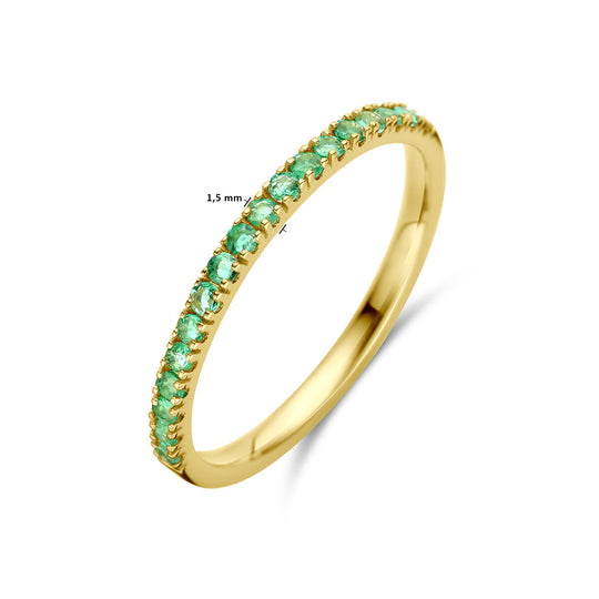 14K Geelgouden Ring met Smaragd Geboortesteen - Mei - 1.5mm