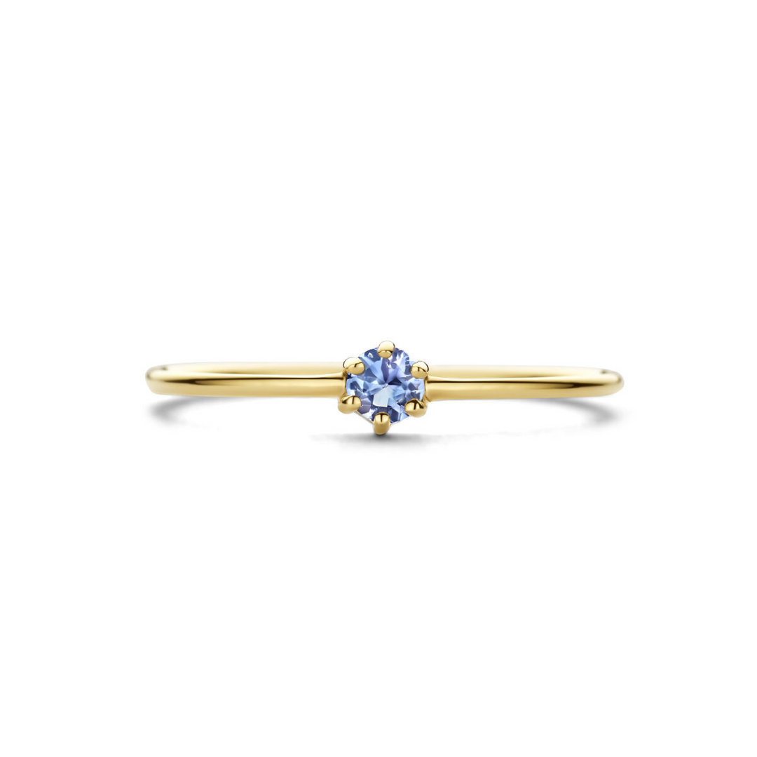 14k Geelgouden Ring 4mm met Tanzaniet – Geboortesteen December