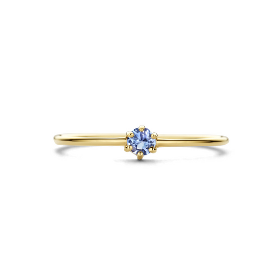 14k Geelgouden Ring 4mm met Tanzaniet – Geboortesteen December