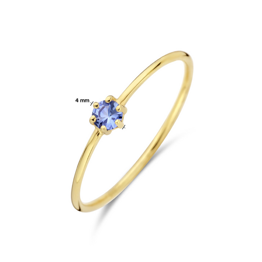 14k Geelgouden Ring 4mm met Tanzaniet – Geboortesteen December
