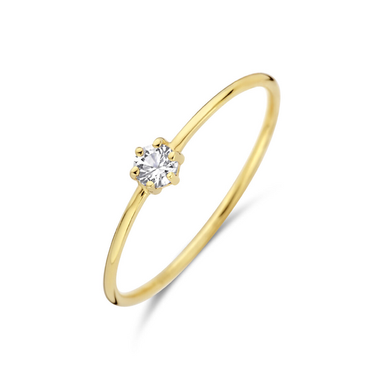 14k Geelgouden Ring 4mm met Witte Topaas – Geboortesteen April