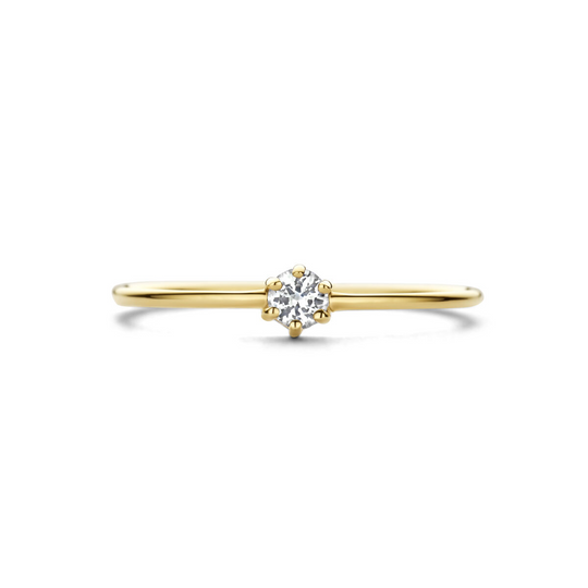 14k Geelgouden Ring 4mm met Witte Topaas – Geboortesteen April