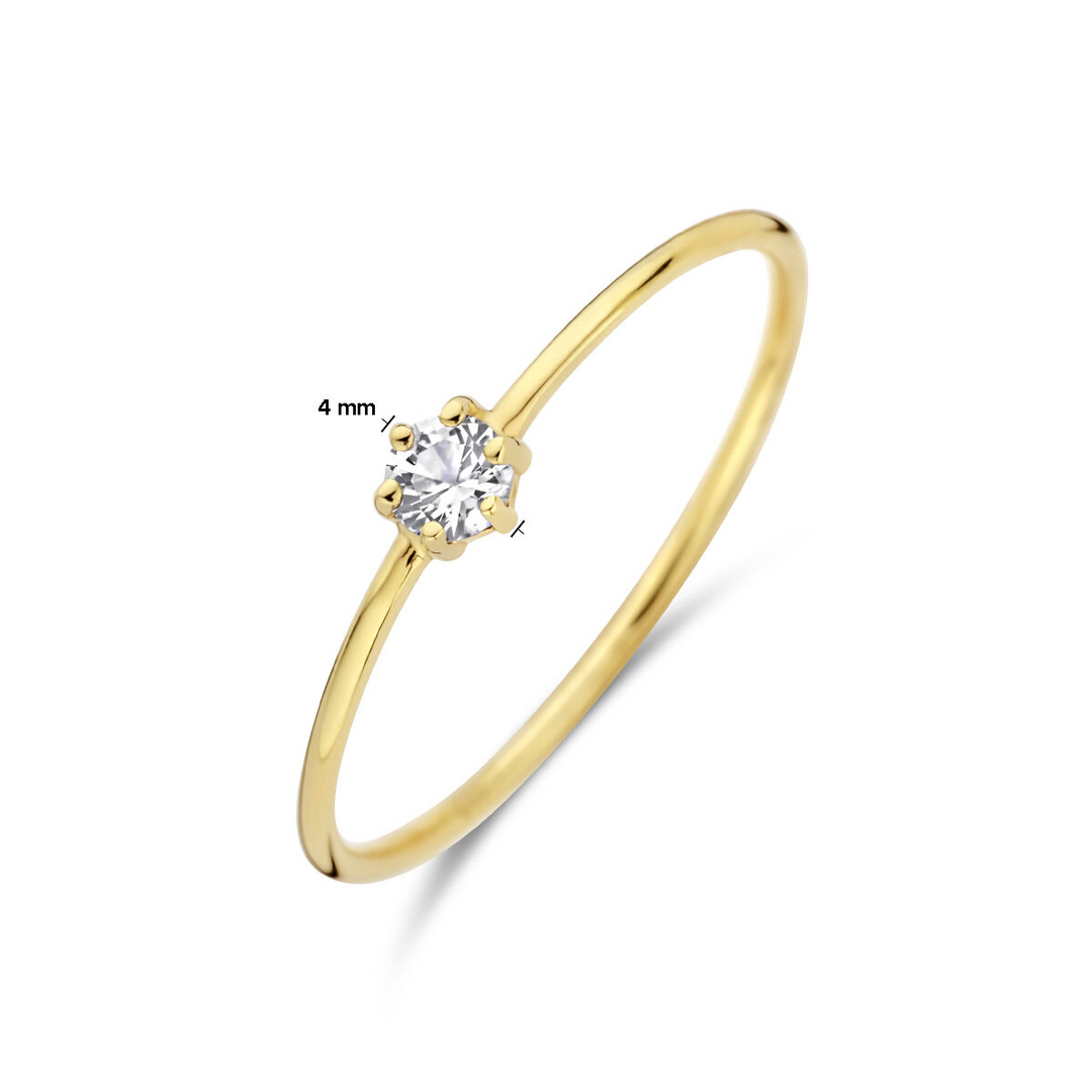 14k Geelgouden Ring 4mm met Witte Topaas – Geboortesteen April