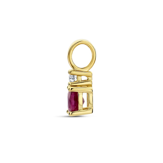 14K Geelgouden Hanger met Juli Geboortesteen & Diamant 0.02ct – 10,5mm