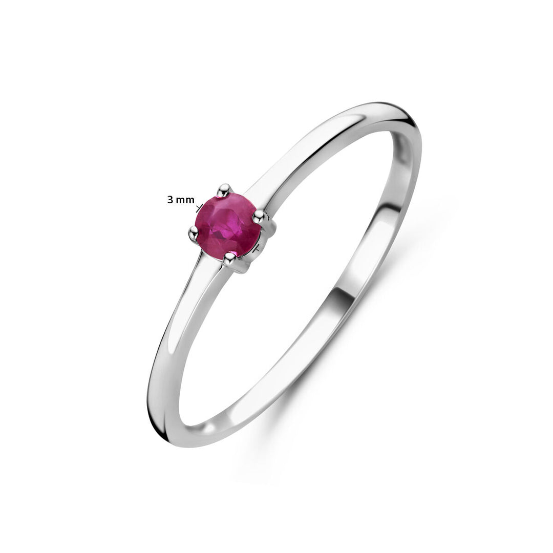 925 Zilveren Ring Juli Robijn Geboortesteen 3mm