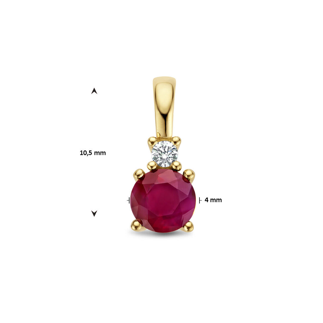 14K Geelgouden Hanger met Juli Geboortesteen & Diamant 0.02ct – 10,5mm