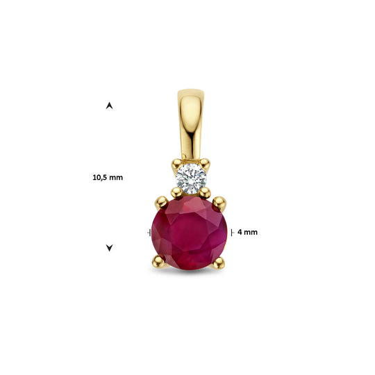 14K Geelgouden Hanger met Juli Geboortesteen & Diamant 0.02ct – 10,5mm