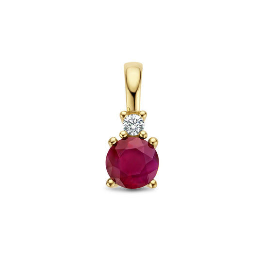 14K Geelgouden Hanger met Juli Geboortesteen & Diamant 0.02ct – 10,5mm