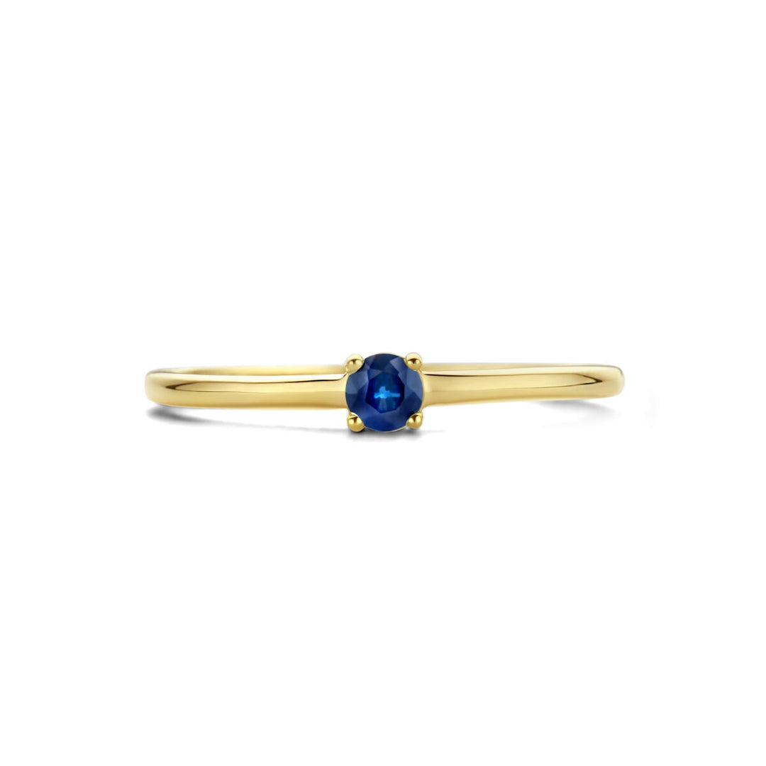 14k Geelgouden Ring September Blauwe Saffier Geboortesteen 3mm
