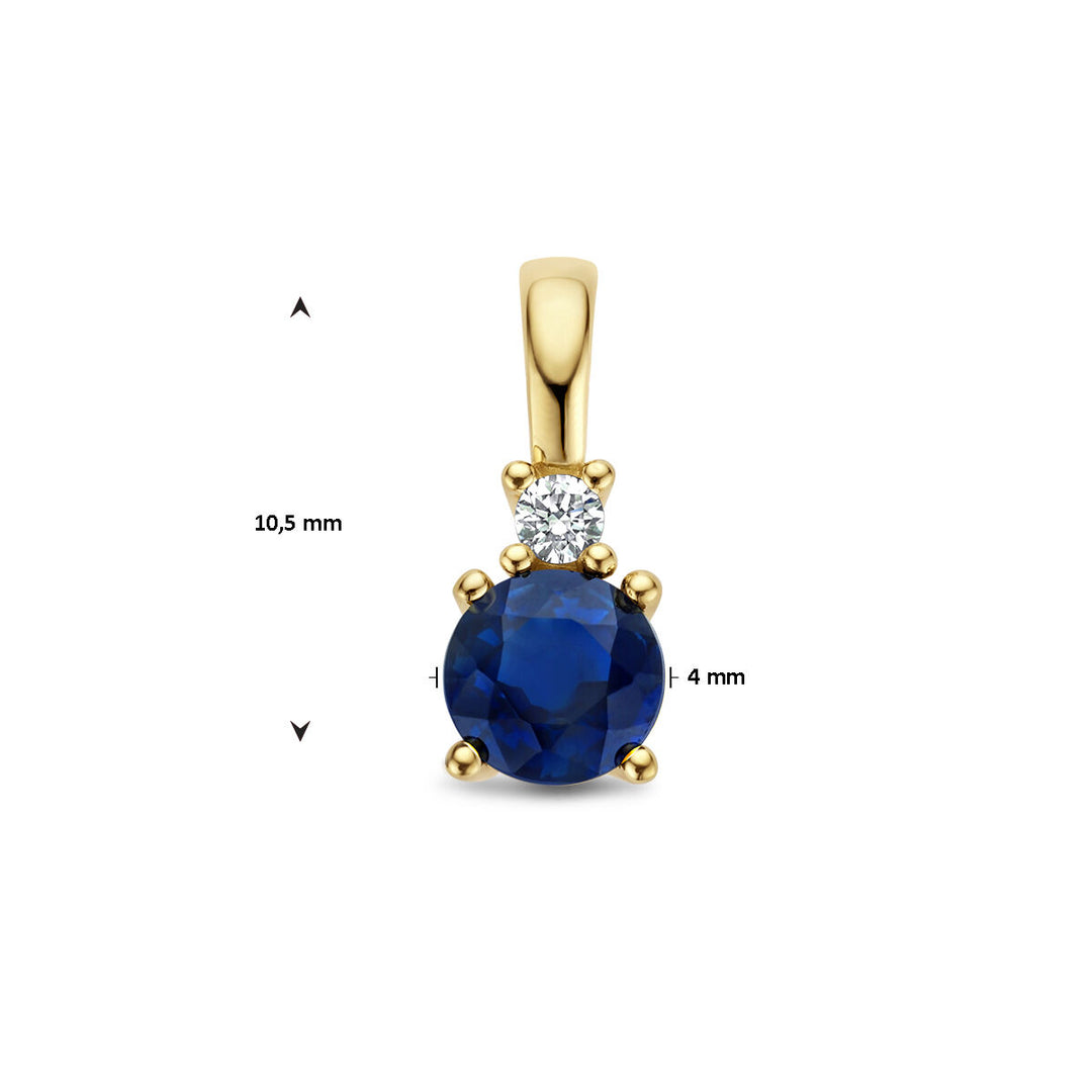 14K Geelgouden Hanger met September Geboortesteen & Diamant 0.02ct – 10,5mm
