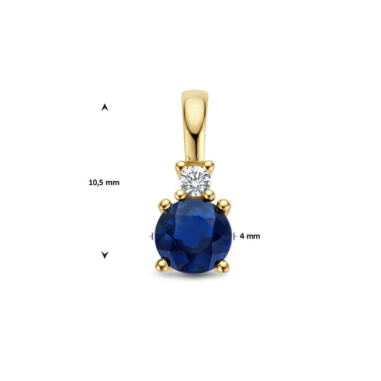 14K Geelgouden Hanger met September Geboortesteen & Diamant 0.02ct – 10,5mm