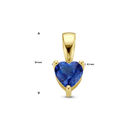 14K Geelgouden Hart Hanger met September Geboortesteen – 9,5mm