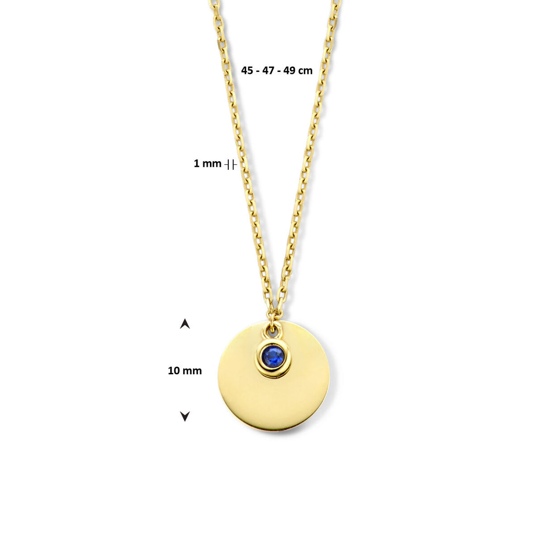 14K Geelgouden Graveercollier September Zirkonia Geboortesteen 45-49cm