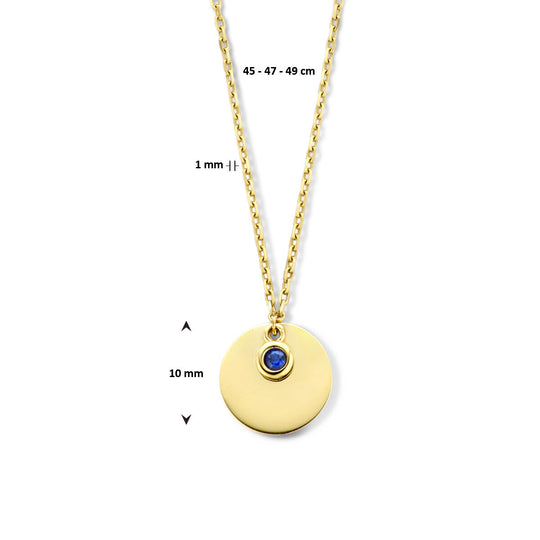 14K Geelgouden Graveercollier September Zirkonia Geboortesteen 45-49cm