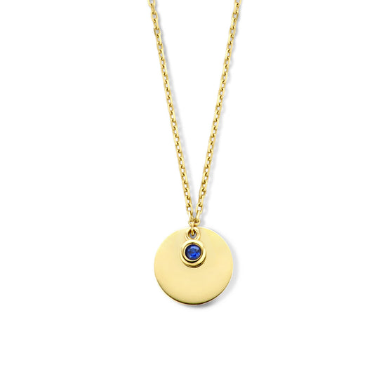14K Geelgouden Graveercollier September Zirkonia Geboortesteen 45-49cm