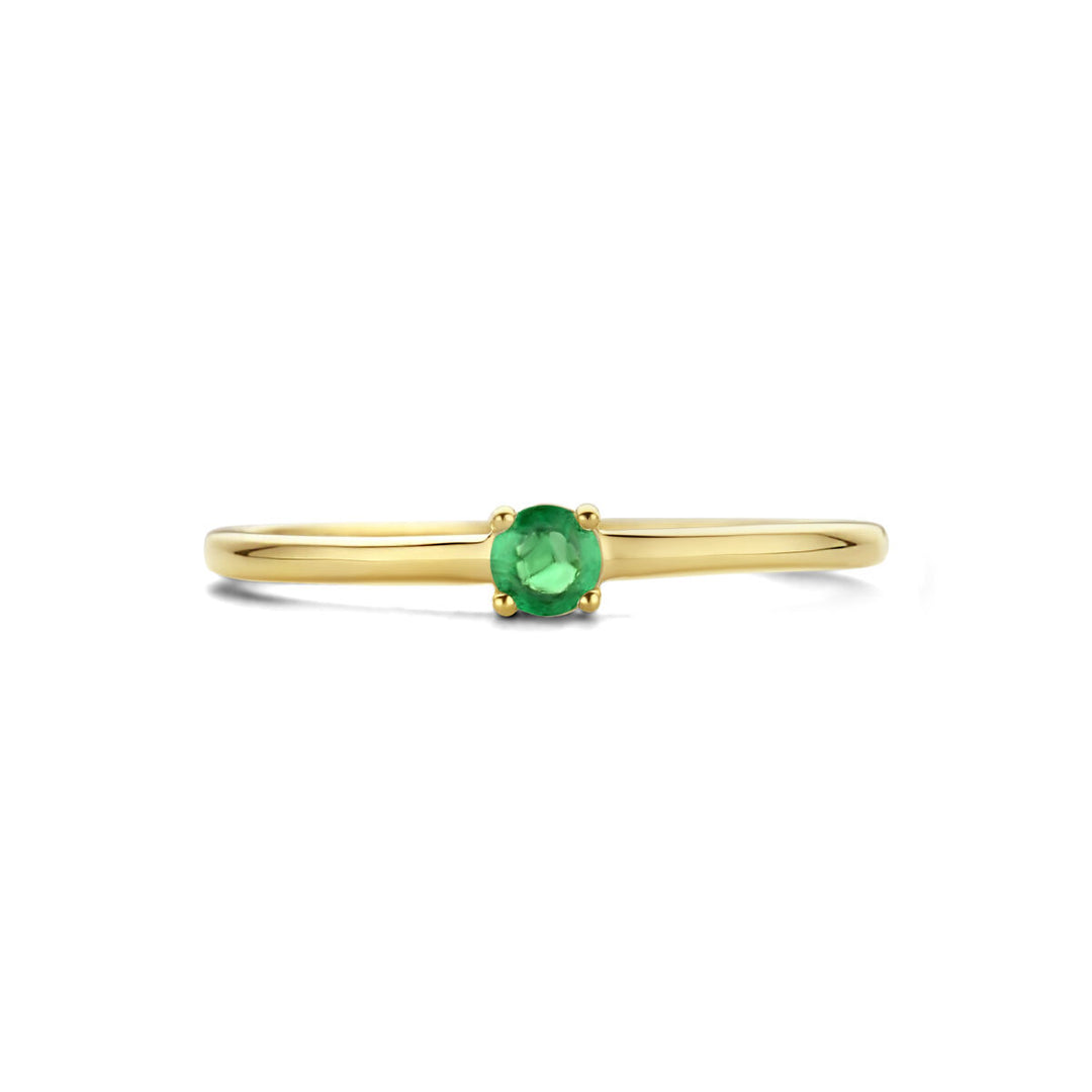 14k Geelgouden Ring Mei Smaragd Geboortesteen 3mm